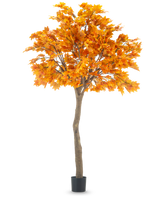 L'érable artificiel 280 cm est un grand érable artificiel avec des feuilles d'automne orange vif dans un pot noir, isolé sur fond blanc.