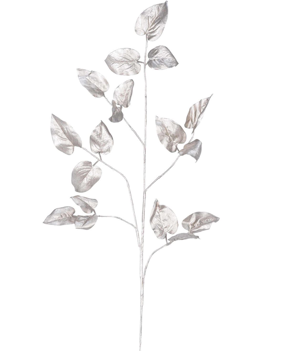 L'Art Branch Salal 90 cm champagne présente des branches délicates aux tiges multiples et aux feuilles ovales dans une finition métallisée champagne brillante, sur un fond blanc uni.