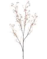Une fleur artificielle Flowers 130 cm bleu clair a de délicates branches artificielles avec de fines tiges brunes et de petites fleurs bleu clair sur un fond blanc uni.