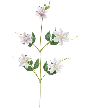 Une seule fleur artificielle Alstroemeria de 47 cm, tige rouge/violet avec différentes branches et feuilles, avec cinq fleurs rouge-violet avec un cœur jaune, sur fond blanc.