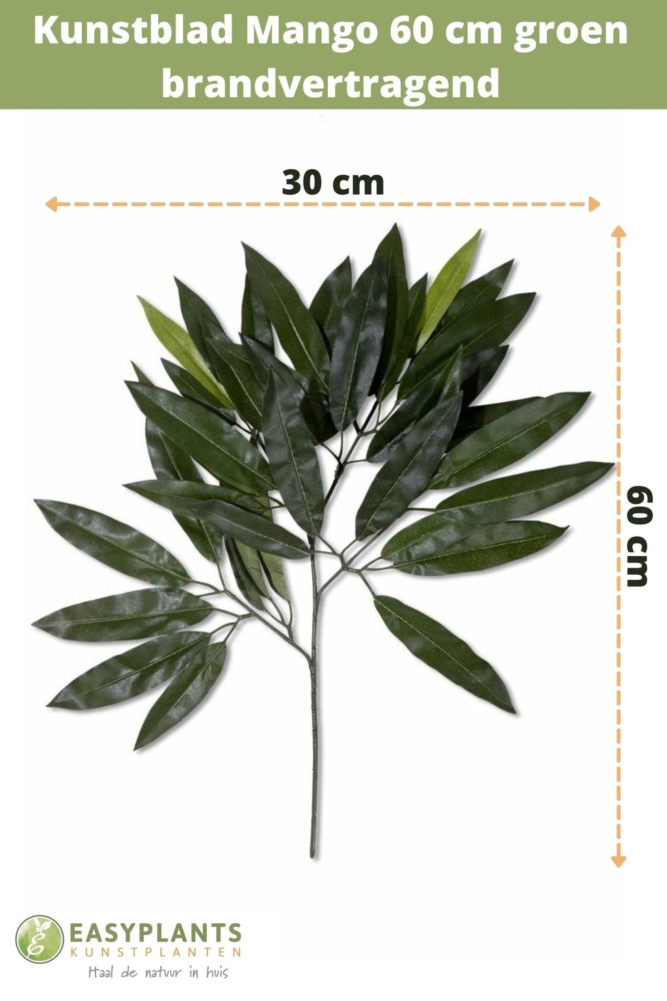 Feuille artificielle Mango vert ignifugée 60 cm