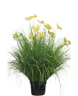 Le gazon artificiel Asteraceae 100 cm ignifuge possède des feuilles longues et étroites et des bouquets de fleurs jaune vif sur de hautes tiges. Cette plante sans entretien est magnifique dans n’importe quel intérieur sur un fond blanc.