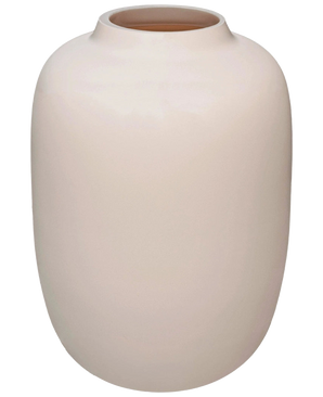 Le Vase Artic Beige (Ø21 x H29 cm) est un vase lisse en céramique blanc cassé de forme ronde et une petite ouverture évasée, représenté sur un fond blanc.