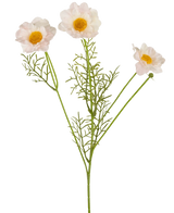 Le collier de roses artificielles Real Touch Blanc/Rose 50 cm comporte trois fleurs artificielles rose clair et blanches avec des cœurs jaunes et de délicates feuilles vertes sur de longues tiges, magnifiquement présentées sur un fond blanc uni.