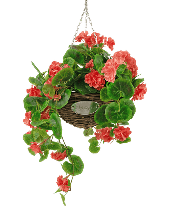 Bégonia artificiel rose dans un panier UV 70 cm