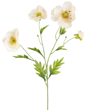 Coquelicot artificiel Real Touch Crème/jaune 65 cm