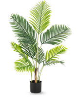 De Kunstplant Phoenix 120 cm heeft meerdere lange stelen met grote, groene, vederlichte bladeren, die de weelderige uitstraling van een tropische plant hebben tegen een effen witte achtergrond.