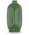 Le Vase Breaths 24 cm vert a une forme ovale nervurée et une petite ouverture en haut, idéal comme vase en céramique pour fleurs artificielles. Se tient debout sur un fond clair.