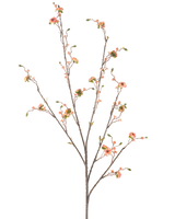 De Kunstbloem Madeliefje 108 cm roze is een hoge, slanke kunsttak met verschillende uitlopers, versierd met kleine roze margrietachtige bloemen en groene bladeren, tegen een effen witte achtergrond.