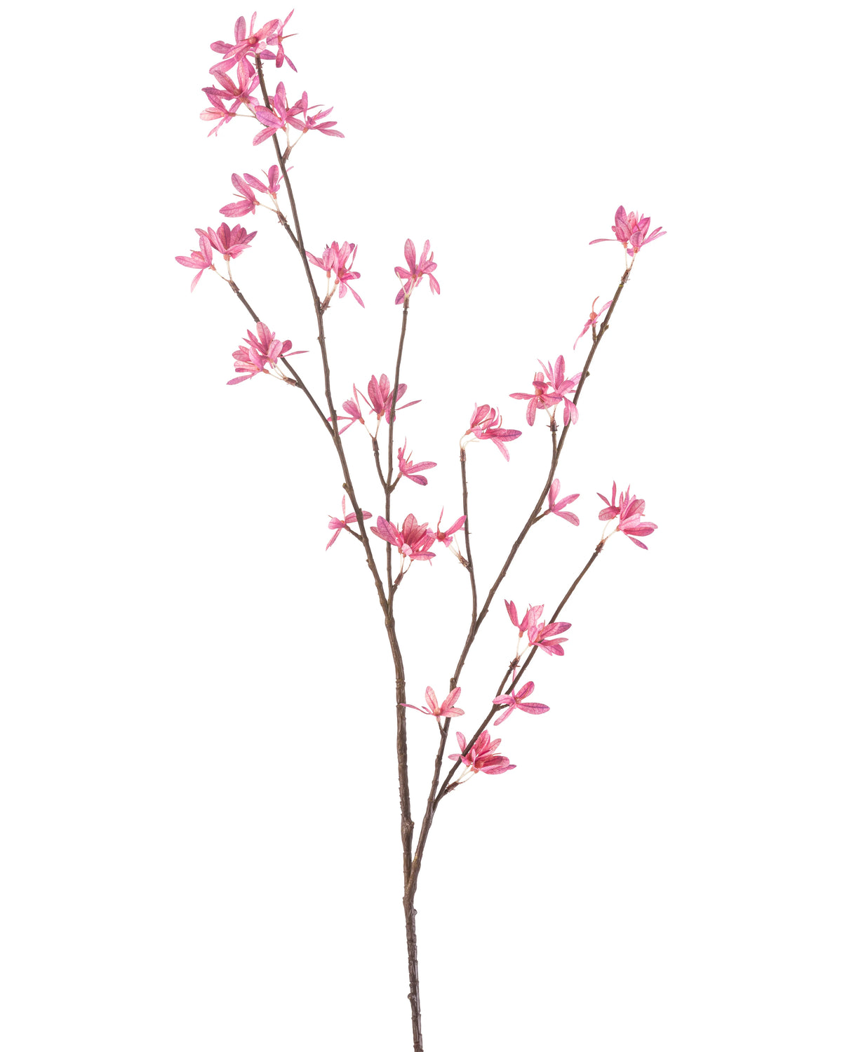 La Fleur Artificielle Wildflowers 112 cm fuchsia possède une seule branche aux multiples ramifications, avec de délicates fleurs fuchsia sur fond blanc.