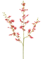Une seule orchidée à fleurs artificielles rouge de 98 cm avec plusieurs branches, chacune avec des grappes de fleurs vibrantes, sur un fond blanc uni.