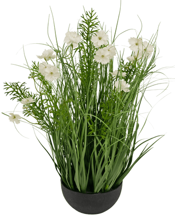 Herbe artificielle blanche Gesang Flower onion grass pot 56cm ignifugée