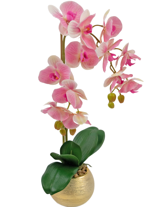 Orchidée d'art 56 cm rose foncé dans un pot en or