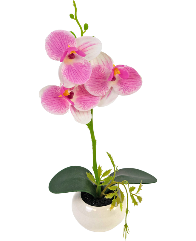 Orchidée artificielle 28 cm blanc/rose en pot