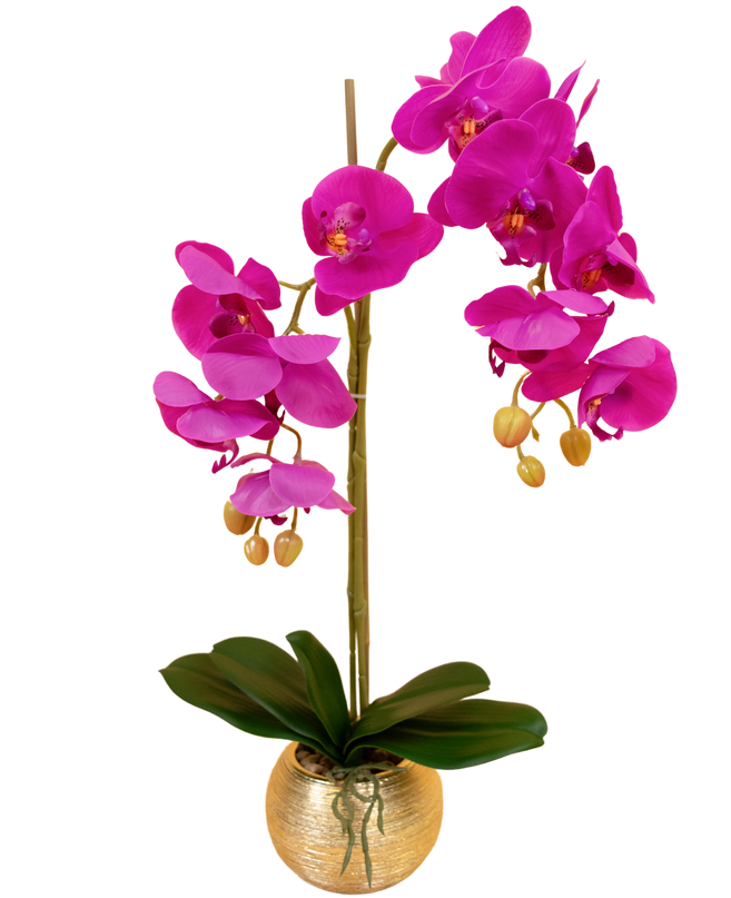 Orchidée artificielle 56cm rose dans un pot en or