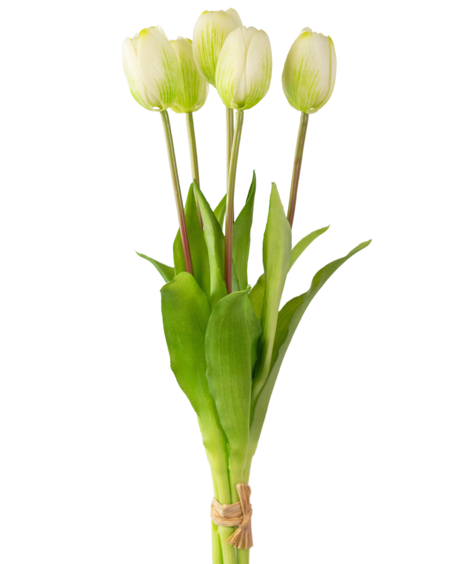 Bouquet de tulipes artificielles Real Touch Vert/Blanc 40 cm