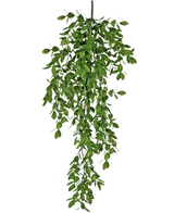 De Kunst hangplant Jasmin 70 cm heeft dichte groene bladeren aan meerdere hangende stengels die het uiterlijk van een echte klimplant nabootsen.