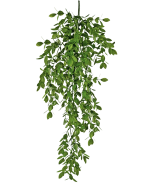 De Kunst hangplant Jasmin 70 cm heeft dichte groene bladeren aan meerdere hangende stengels die het uiterlijk van een echte klimplant nabootsen.