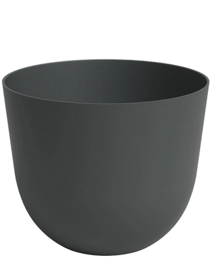 De Plantenbak Havanna Ø30cm x H25cm is een effen, ronde plantenbak in donkergrijs met gladde zijkanten en een matte afwerking, afgebeeld tegen een witte achtergrond.