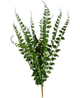De Kunst Steek Varen 48 cm heeft een bundel groene, bebladerde kunstvarenstelen met meerdere rechtopstaande bladeren en gelijkmatig verspreide, afgeronde blaadjes, geïsoleerd op een witte achtergrond.