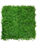 La fougère/conifère de haie artificielle 50x50 cm est un tapis dense et carré de feuillage vert vif avec de petites folioles, vu de dessus sur un fond blanc, ressemblant à une haie verte naturelle et luxuriante avec une surface uniforme et texturée.