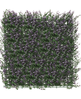 La Haie Artificielle Buis Violet 50x50 cm UV est un panneau dense et carré de verdure artificielle avec de petites fleurs violettes, créant un tapis de jardin vertical luxuriant, parfait pour égayer un fond blanc.
