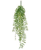 De Kunst hangplant Vetplant 76 cm is een levensechte kunst hangplant met trapsgewijze groene bladeren die lijken op een slingerende wingerd, perfect om groen toe te voegen aan elke ruimte.
