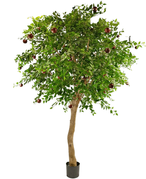 De Kunst Appelboom 240 cm is een hoge kunstappelboom in pot met een bruine stam, dichte groene bladeren en veel rode appels, afgebeeld tegen een witte achtergrond.