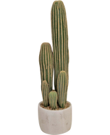Le cactus artificiel de 59 cm a trois longues tiges vertes nervurées de différentes hauteurs dans un petit pot rond blanc, représenté sur un fond uni.