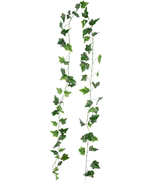 Twee lange Kunst Klimop Slinger 180 cm groen/wit kunstmatige klimopranken met verschillende bladgroottes, verticaal gerangschikt op een witte achtergrond.