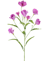 Een enkele tak van Kunst Rhododendron Azalea Real Touch Paars 80cm met meerdere takken toont delicate paarsroze bloemen en knoppen tegen een effen witte achtergrond.